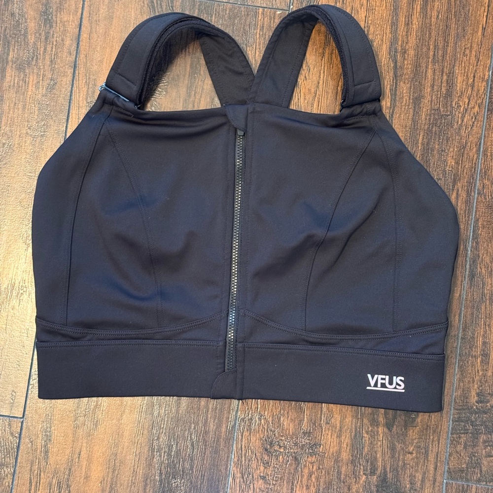 VFUS Zip Front Adjustable High Impact Sports Bra Full Coverage Black‎ Large